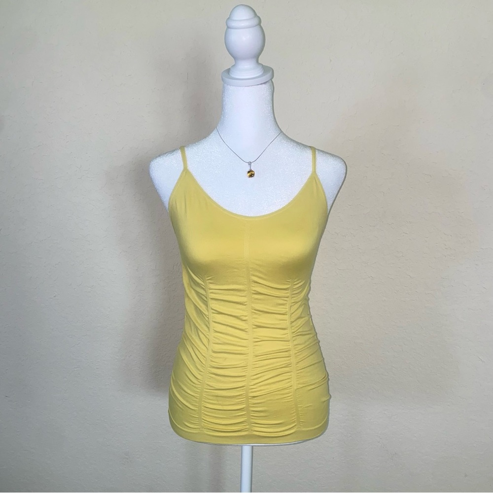 BCBGMAXAZRIA y2k Yellow Ruched Cami Tank Top. One Size.